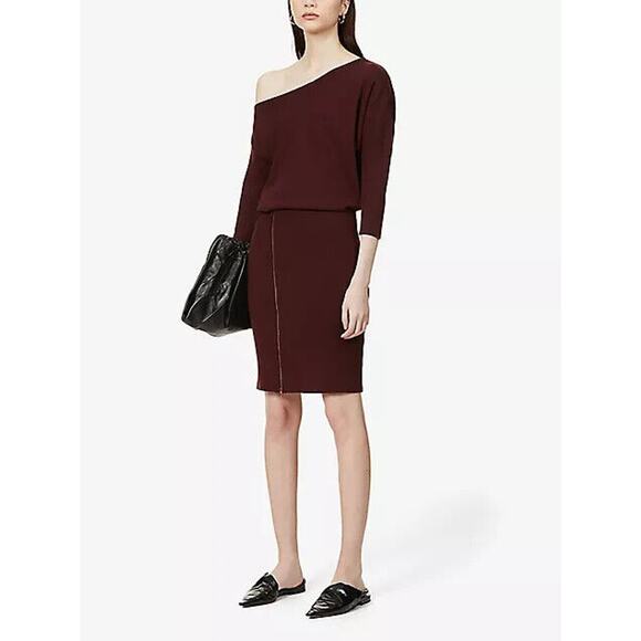Reiss NWOT Cecilia Off-The-Shoulder Zip Detail Dress Red Size S - Picture 1 of 9